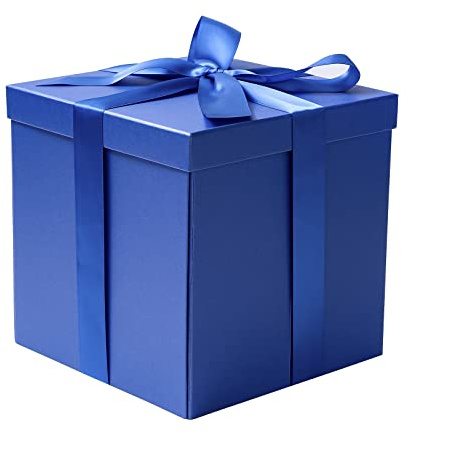 RUSPEPA Mittelgroße Geburtstagsgeschenkbox mit Deckel, Band und Seidenpapier, faltbare Geschenkbox – 1 Stück, 25,4 x 25,4 x 25,4 cm, Königsblau