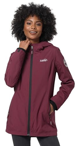 MARIKOO Übergangsjacke Damen (XS-XXL) - Atmungsaktiv, Innen Samtweicher Stoff, Kapuze, Winddicht - leichte Jacke lang - Stehkragen, 3 Taschen, verlängerter Zipper - Wine S