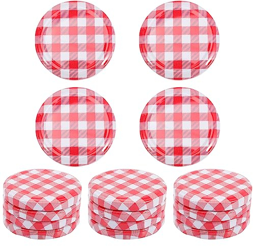 Kichvoe 60mm Gingham Jam Jar Covers 40pcs Regular Mouth Glass Mason Jar Lids Canning Jar Caps Twist Off Lid Replacement Canning Equipment Kit for Food Storage Preserving Leak Proof Pink White