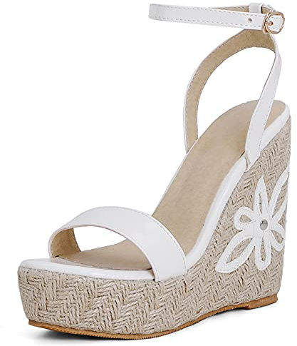 Gicoiz Vernice Espadrille Donna Punta Aperta Moda Zeppa Sandal