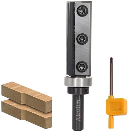 AKYLIN Wendeplatten Bündigfräser 8mm Schaft,4-seitigen Austauschbare Hartmetall Klinge,Bündigfräser Oberfräse mit Kugellager Holzfräser für Kantenbearbeitung
