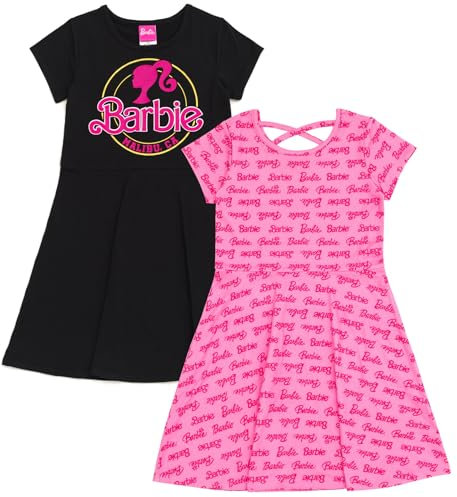 Barbie Lot de 2 robes patineuses pour filles du petit enfant à grand, Rose/noir, 14-16