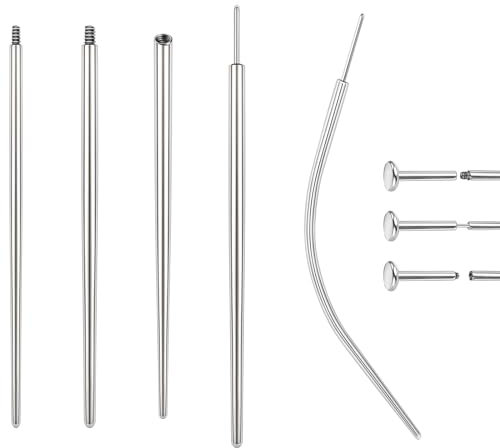 BodyAce Edelstahl Piercing Taper Insertion Pin, 14G 16G 18G 20G Gewindefreier Assistant Tool, Anschrauben Gebogen Piercing Stretching Kit [16G(1.2mm) Mischen]