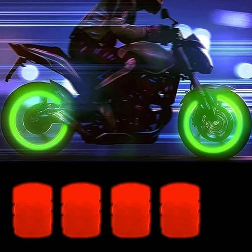 Donubiiu Glow In The Dark Tire Valve Caps, Luminous Car Tire Valve Stem Caps, Light Up Tire Valve Caps, Universal Fluorescent Glowing Valve Caps for Cars, Bicycle, Trucks, SUV, Motorbike (4pcs red)