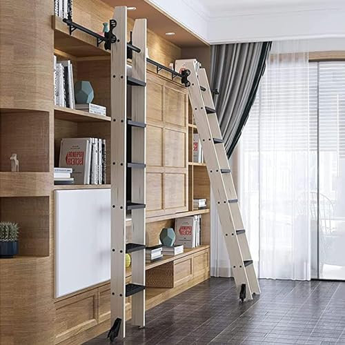 CATANK Bibliotheks-Rollleiter-Montageset, einziehbares Roll-Bibliotheksleiter-Hardware-Kit, 3,3 Fuß bis 20 Fuß schwarzer runder Schiebeleiter aus schwarzem Stahl, kompletter Satz Hardware