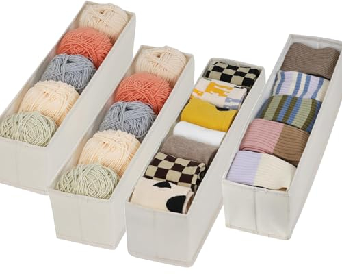 Tosoda Underwear Drawer Organiser Women Men Drawer Dividers for Underwear, Clothes, Socks, Ties, Makeup, Cosmetics (Beige 4Pcs-40cm Long)