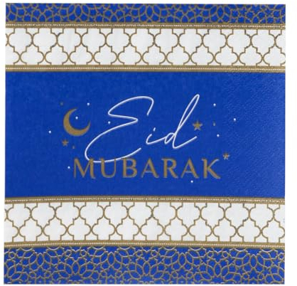 Talking Tables 21er Pack Eid Servietten Blau Gold Recycelbare Einweg-Papierservietten für Party Tischdeko Festival 33x33cm