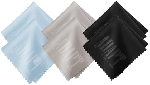 Adapt – Ultra Soft Microfiber Glasses Cleaning Cloth, perfect for Laptops, Lens, and Electronic Screens, Lint-Free Microfibre Cloth, Washable and Reusable, Pack of 6 (2 Grey, 2 Black. 2 Blue)