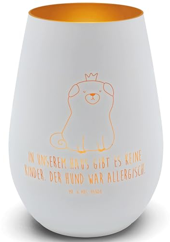 Mr. & Mrs. Panda Windlicht Glas Mops Krone - Geschenk, Tischlaterne, Kerzenhalter, Haha, Sprüche, Laterne, Teelichthalter, Hund, Kerzenglas, Allergisch, Königlich
