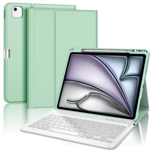 SENGBIRCH Coque Clavier pour iPad Air 13 (M3 2025/M2 2024) - AZERTY Français Clavier Détachable sans Fil Bluetooth, Étui iPad Air 13 Pouces avec Fente pour Stylo, Vert Clair