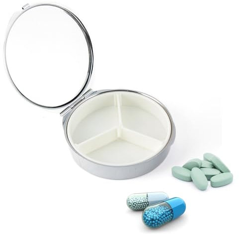 iLamvie Pillendose 3 Fächer Medizin Pillendose,Klein Pillendose mit Spiegel, Tragbare Pillendose Morgens Mittags Abends,Vitamin Organizer Einzigartiges Geschenk,Detachable