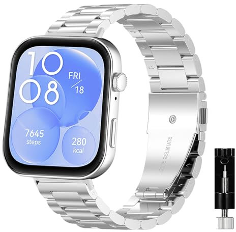 NicMool Correa Compatible con Huawei Watch Fit 4 / Fit 4 Pro/Fit 3, Pulseras de Repuesto Metal Acero Inoxidable para Huawei Watch Fit 4 / Fit 4 Pro/Fit 3 - Plata