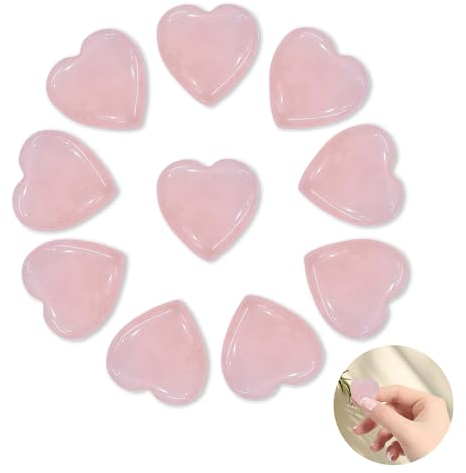 10 Pcs Rose Quartz Crystal Set, 2cm Pink Healing Crystals, Heart Shaped Love Gemstones, Nature Spiritual Energy Gifts for Women Reiki Divination Balancing Yoga Meditation