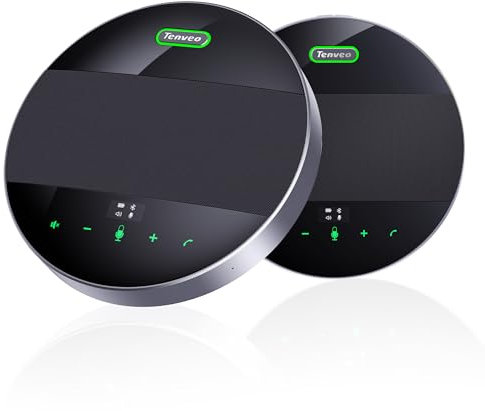 Tenveo M5B-EX Haut-Parleur et Microphone de Conférence Bluetooth, Enceinte Conférence USB/Bluetooth/sans Fil/Daisy-Chain/Prise de Voix à 360°,30 Personnes pour PC Skype/Teams/Zoom/Réunion/Télétravail