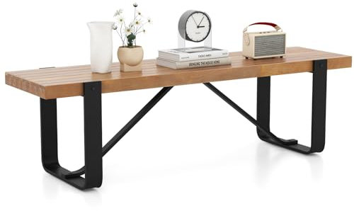 COSTWAY Esszimmerbank 152,5 cm, 2-3 Sitzer Holzbank mit Metallrahmen, Sitzbank Esszimmer bis 300KG belastbar, ideal für Einrichtung im Bauernhaus/Modern/Retro