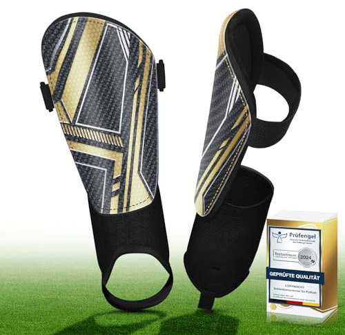 Schienbeinschoner Kinder Fussball - Prüfengel Zertifizierte Schwarzgold Schienbeinschoner Kinder mit Knöchelschutz & Verstellbaren Riemen Schienbeinschoner fußball, 3 Feste Design zum Schutz