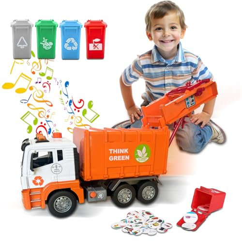 xwin sportseries Garbage Truck Toy With Sound & Light, Waste Management Playset With Sorting Bins, Friction Powered Toy Vehicle For Kids Age 3+