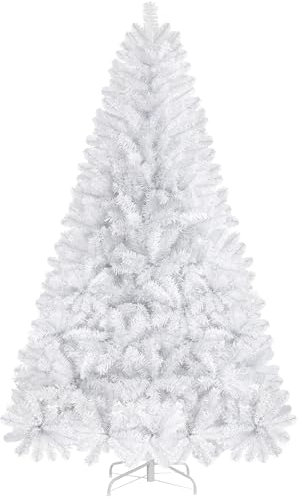 Yaheetech 6ft Hinged Spruce Christmas Tree Holiday Decoration Artificial Unlit Xmas Tree with 1000 PVC Flexible Tips, White