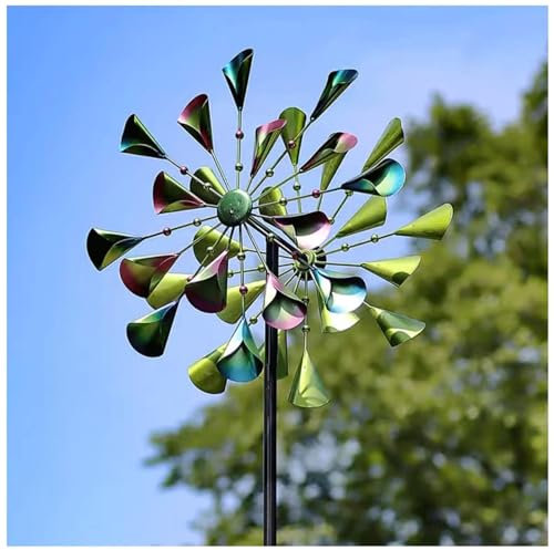 Magische Windmühle Aus Metall, 200×52cm,Doppelwindrad,Kugellager Wind Spinner Einzigartige und Magische Windmühle Garten Groß für Hof und Garten, Terrassenrasen