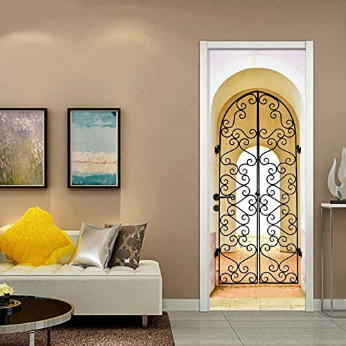 MYIESAXL Sticker Porte Poster Style Arabe Papier Peint Effet Trompe-l'œil pour Salon Chambre Décoration De La Maison Stickers Muraux Imperméable Stickers Amovibles, Autocollant Porte(83 x 204cm)