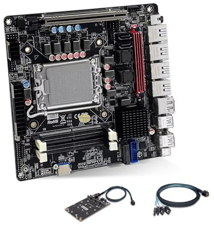 SJRC Carte mère NAS avec 6 baies SATA3.0, Q670 Mini ITX Carte mère LGA 1700, routeur souple DDR5 avec 6 x M.2 NVMe, i226-LM 2.5GbE, PCIe5.0 x16, 16 Go de RAM 128 Go SSD (avec câble)
