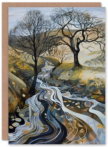 Artery8 Baslow Edge Travel Autumn Landscape Folk Art Blank For Him Or Her Art Birthday Card