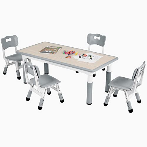 Clevich Children's Table with 4 Chairs, Table Chair Set, Height Adjustable, Children's Table Set for Children's Room, Plastic Children's Furniture, Children's Table and Chair Set for Boys Girls from 2