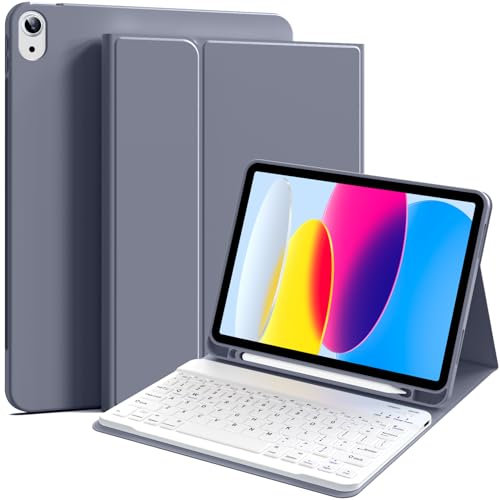 BFGTSJF Keyboard Case for iPad (A16) 11th Generation 11 Inch (2025), iPad 10th Generation 10.9 inch 2022, Detachable Wireless Bluetooth Keyboard Case Lightweight Slim with Pencil Holder, Purple Gray