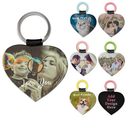 Naispanda Porte-clés en cuir Personnalisé Photo, Porte Clef Cuir à Personnaliser, porte-clés en cuir PU avec nom et photo personnalisés - Cadeau Photo Homme ou Femme pour Noel, Anniversaire