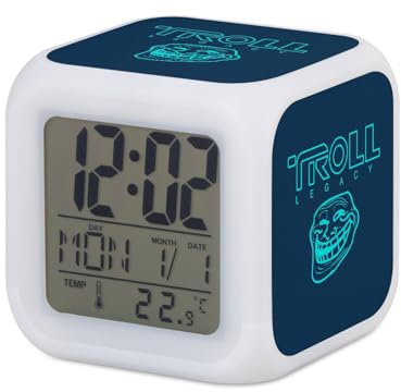 Fabulous Troll Legacy Parodie Wissenschaft Fiction Meme Wecker, 7,8 x 7,8 x 7,8 cm, Retro-Beleuchtung, mehrfarbig, LED