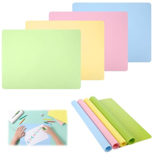 Lot de 4 tapis en silicone 40 x 30 cm - Sous-main de bricolage pour enfants - Lavable - Antidérapant - Anti-brûlure - Pour résine époxy, peinture, artisanat