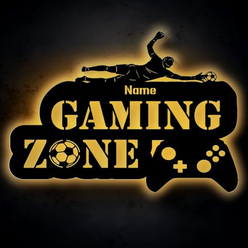 Fußball Torwart Gaming Zone personalisieren Led Licht mit Namen/TEXT – Fussballer Fussball Geschenke für Jungs Männer Mädchen zum Geburtstag - Wand Deko Für Torwart Fans