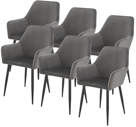 [en.casa] Esszimmerstühle 6er Set Hollola Küchenstühle Samt Stuhl Essstuhl gepolstert Esszimmerstuhl Metallbeine Küchenstuhl mit Armlehnen Polsterstuhl Dunkelgrau