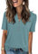 Famulily Ladies Loose Tunic Tops V Neck Short Sleeve Blouse Button Casual Shirts for Women Blue Green XL