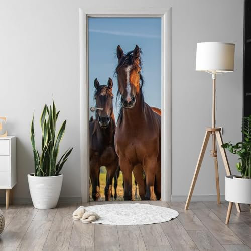 Sticker Porte Autocollant Cheval 3D Papier Peint Cheval Poster Porte Auto-Adhésif Imperméable Décoration Mur Art Décor Mural Stickers Muraux 85x200 cm m4629