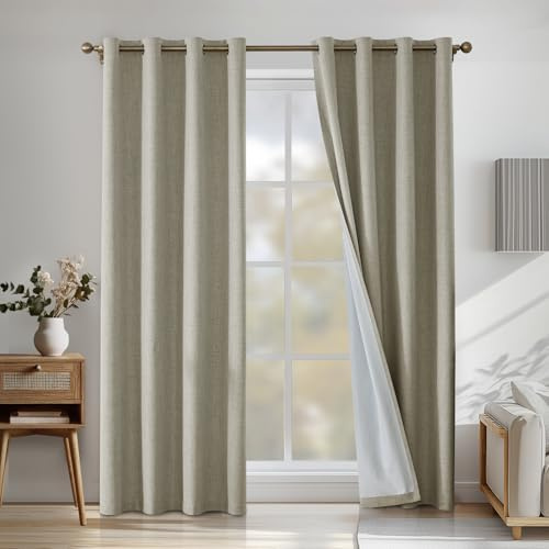 CYCMACO Verdunklungsvorhänge Leinen 2er Set, 140x245cm, Kälteschutz Thermovorhang Mit Ösen, Lärmschutzvorhang, Wohnzimmer Lichtundurchlässig Vorhänge, Schlafzimmer Vorhänge, Natürlich