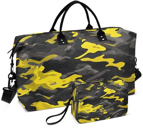 Reisetasche, Sporttasche, Schwarz / Gelb, Camouflage, für Damen und Herren, Wochenend-Tragetaschen, multi