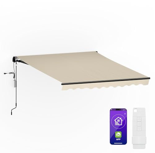 blumfeldt CloudShade Toldo - Toldo Motorizado Exterior, Control por App & Mando, Protección UV 30+ & Lluvia, Ángulo Ajustable, Estructura de Aluminio, Fácil Montaje en Pared, 250x200 cm, Beige