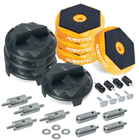 POWERTEC 72348 Bench Dog Puck Kit, inklusive Finishing-Brücken, Verbindungsstücken und Erhöhung mit Unterlegscheiben – schützt Werkstück vor Kratzern, ideal zum Schleifen, Fräsen, Finishing und