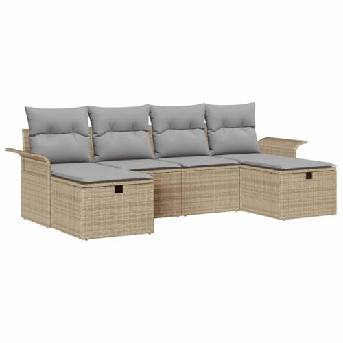 vidaXL 6-teiliges Gartensofa-Set mit Kissen in Beige aus Poly-Rattan. Modular für den Außenbereich, perfekt für Deine Terrasse. Gemütliche Sitzgruppe für entspannte Stunden.