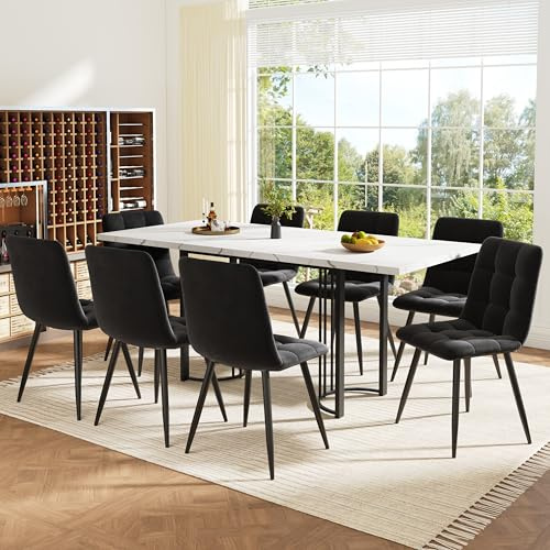 TOBIDOEN Esstisch 140×80 und 8 Esszimmerstühle aus Samt, Modernes Essgruppe für 8 Personen, Funktionales Design mit Ausziehbarem Tisch, Gestell aus Metall (Stühlen 8er Set Schwarz)