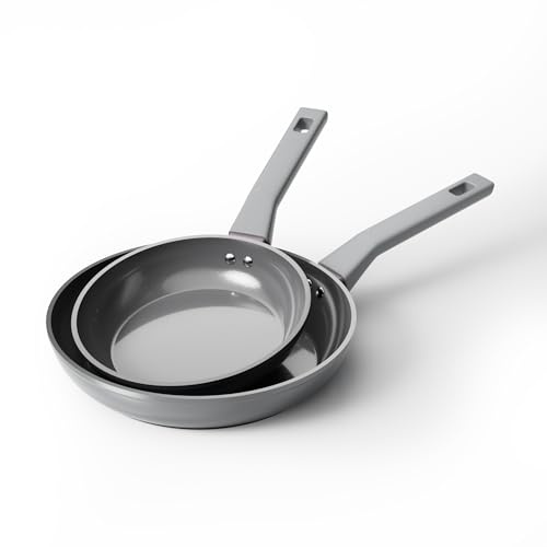 Sanho 2 Piece Frying Pan Set Non Stick, 20cm & 26cm Ceramic Frying Pan for Induction Hob, Diamond Titanium Coating PFOA & PFAS Free Non Toxic Cookware Skillet Set - Grey