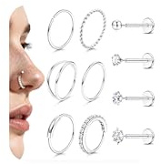 Morfetto 10Pcs Tragus Piercing Gold Silber Helix Piercings Chirurgenstahl 316L Nasenpiercing Stecker 18G/20G Nase Push-In Flat Hypoallergene Nasenstecker Labret Medusa Conch Piercing Ohr Ohrringe Set