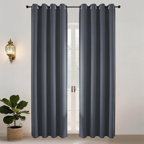 Simplebrand Extra Lange Vorhänge Grau mit Ösen 2er Set H245 x B140 cm | Blickdicht und extra lang, thermo- und wärmeisolierend für hohe Fenster, Wohnzimmer, Schlafzimmer, Hotel und Büro