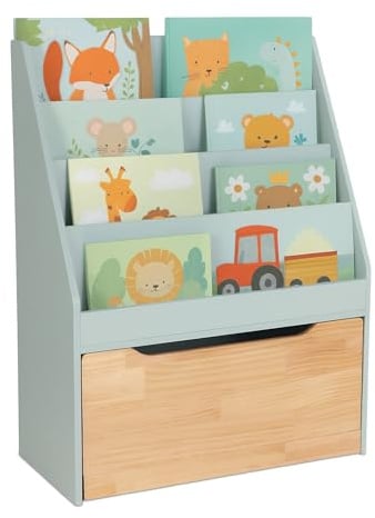 Relaxdays Bücherregal Kinder, HxBxT: 80x60x30 cm, türkis/Natur