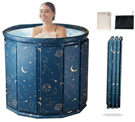 Baignoire pliable pour adulte - 80 x 65 cm - Baignoire à glace portable pour bains de glace ou bains chauds - Baignoire avec rembourrage et tuyau d'évacuation pour douche, spa et sauna