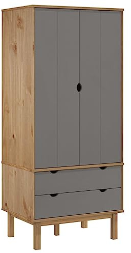 Tomostar Kleiderschrank, Kleiderschrank, Aufbewahrungsschrank, Schrank für Kleidung, Kleiderschrank, OTTA, braun und grau, 76,5 x 53 x 172 cm, Massivholz, Kiefer