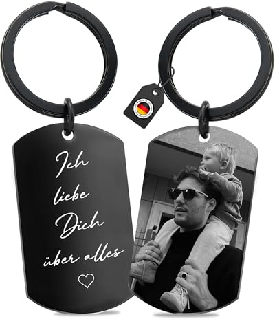 BAVELA Schlüsselanhänger Personalisiert mit Bild Gravur| Partner Geschenk| Personalisierte Geschenke | Wasserfester Schlüsselanhänger Foto | Pärchen Geschenke aus Edelstahl