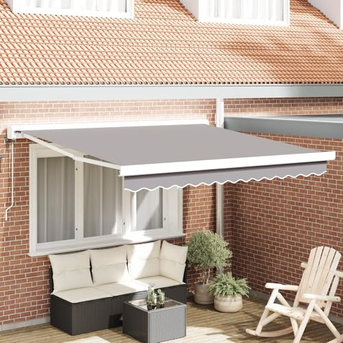 Automatische Einziehbare Markise Hellgrau 350x250 cm mit Fernbedienung und UV-Schutz für Terrasse und Balkon