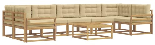 vidaXL Outdoor-Sofagarnitur mit Kissen 6 pcs Weiß und Beige, Outdoor-Sofa-Set, modernes modulares Design, Akazienholz-Gartenmöbel, Flexible Patio-Lounge